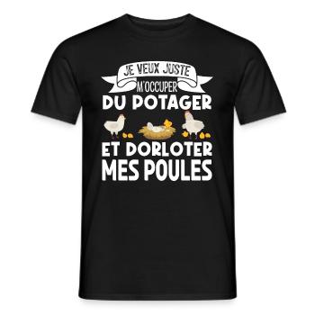 M'occuper Du Potager Et Des Poules. Jardinage. - T-shirt homme - noir - Devant - AI Model Male 178 light (178cm)