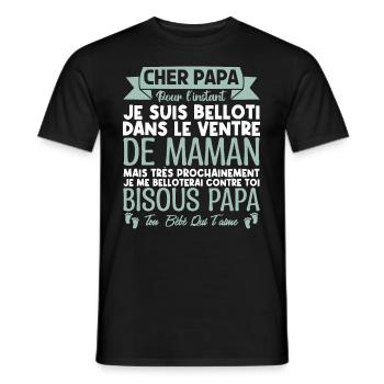 Cadeau annonce grossesse papa. cadeau futur papa. - T-shirt homme - noir - Devant - AI Model Male 178 light (178cm)