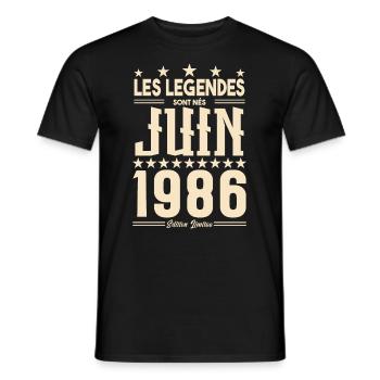 cadeau d'anniversaire juin 1986. Cadeau Juin 1986. - T-shirt homme - noir - Devant - AI Model Male 178 light (178cm)