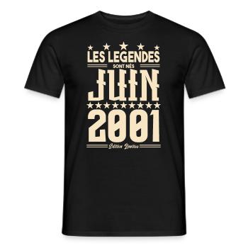 cadeau d'anniversaire juin 2001. Cadeau Juin 2001. - T-shirt homme - noir - Devant - AI Model Male 178 light (178cm)
