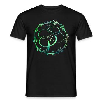 Monogramme, lettre P, ornement de calligraphie - T-shirt homme - noir - Devant - AI Model Male 178 light (178cm)