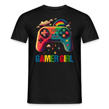Gaming Konsole PC Zockerin Mädchen Gamer Girl - Männer T-Shirt - Schwarz - Vorne - AI Model Male 178 light (178cm)