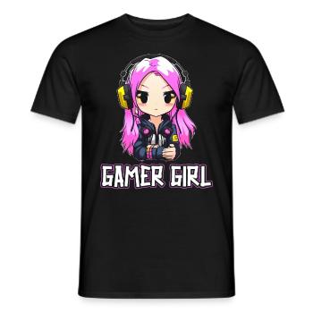 Gaming Konsole PC Zockerin Mädchen Gamer Girl - Männer T-Shirt - Schwarz - Vorne - AI Model Male 178 light (178cm)