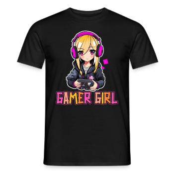 Gaming Konsole PC Zockerin Mädchen Gamer Girl - Männer T-Shirt - Schwarz - Vorne - AI Model Male 178 light (178cm)