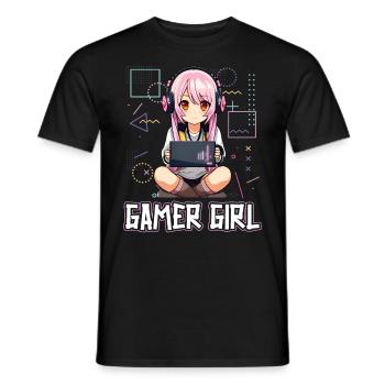 Gaming Konsole PC Zockerin Mädchen Gamer Girl - Männer T-Shirt - Schwarz - Vorne - AI Model Male 178 light (178cm)