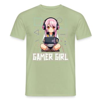 Gaming Console PC Gamer Girl Gamer Girl - Men's T-Shirt - sage - Front - AI Model Male 178 light (178cm)