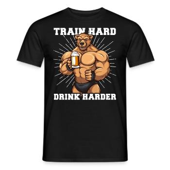 Bodybuilder Gym Beer Train Hard Drink Harder - Men's T-Shirt - black - Front - AI Model Male 178 light (178cm)