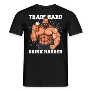 Bodybuilder Gym Beer Train Hard Drink Harder - Men's T-Shirt - black - Front - AI Model Male 178 light (178cm)