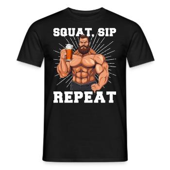 Bodybuilder Gym Beer Squat Sip Repeat - Men's T-Shirt - black - Front - AI Model Male 178 light (178cm)
