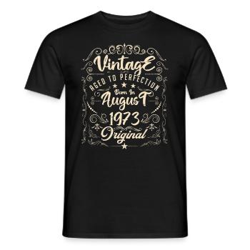 Vintage born in August 1973. Birthday August 1973 - Men's T-Shirt - black - Front - AI Model Male 178 light (178cm)