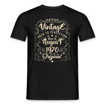 Vintage Né(e) en Août 1970. anniversaire août 1970 - T-shirt homme - noir - Devant - AI Model Male 178 light (178cm)