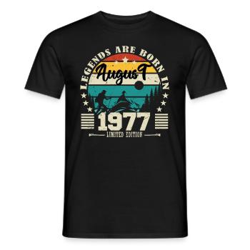 August 1977. Birthday gift August 1977. August - Men's T-Shirt - black - Front - AI Model Male 178 light (178cm)