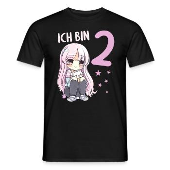 2 Jahre Mädchen Anime Kawaii Katze 2. Geburtstag - Männer T-Shirt - Schwarz - Vorne - AI Model Male 178 light (178cm)