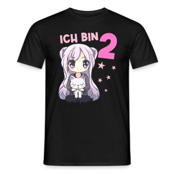 2 Jahre Mädchen Anime Kawaii Katze 2. Geburtstag - Männer T-Shirt - Schwarz - Vorne - AI Model Male 178 light (178cm)