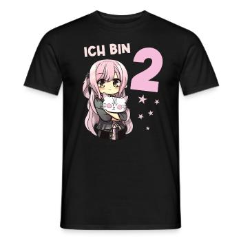 2 Jahre Mädchen Anime Kawaii Katze 2. Geburtstag - Männer T-Shirt - Schwarz - Vorne - AI Model Male 178 light (178cm)
