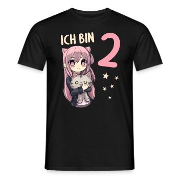2 Jahre Mädchen Anime Kawaii Katze 2. Geburtstag - Männer T-Shirt - Schwarz - Vorne - AI Model Male 178 light (178cm)