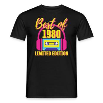 43rd Birthday Best of 1980 Cassette Tape Retro 80s - Men's T-Shirt - black - Front - AI Model Male 178 light (178cm)