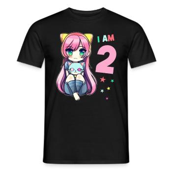 2 Jahre Mädchen Anime Kawaii Katze 2. Geburtstag - Männer T-Shirt - Schwarz - Vorne - AI Model Male 178 light (178cm)