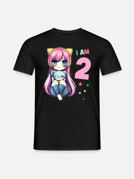 2 ans fille anime kawaii chat 2ème anniversaire - T-shirt homme - noir