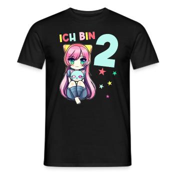 2 Jahre Mädchen Anime Kawaii Katze 2. Geburtstag - Männer T-Shirt - Schwarz - Vorne - AI Model Male 178 light (178cm)