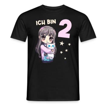 2 Jahre Mädchen Anime Kawaii Katze 2. Geburtstag - Männer T-Shirt - Schwarz - Vorne - AI Model Male 178 light (178cm)