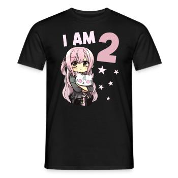 2 Jahre Mädchen Anime Kawaii Katze 2. Geburtstag - Männer T-Shirt - Schwarz - Vorne - AI Model Male 178 light (178cm)