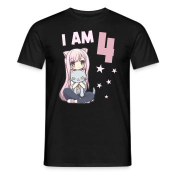 4 ans Fille Anime Kawaii Cat 4ème anniversaire - T-shirt homme - noir - Devant - AI Model Male 178 light (178cm)