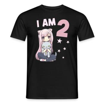 2 Jahre Mädchen Anime Kawaii Katze 2. Geburtstag - Männer T-Shirt - Schwarz - Vorne - AI Model Male 178 light (178cm)