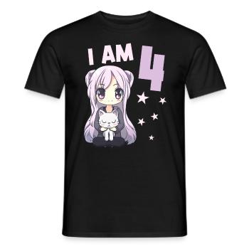 4 ans Fille Anime Kawaii Cat 4ème anniversaire - T-shirt homme - noir - Devant - AI Model Male 178 light (178cm)