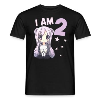2 Jahre Mädchen Anime Kawaii Katze 2. Geburtstag - Männer T-Shirt - Schwarz - Vorne - AI Model Male 178 light (178cm)