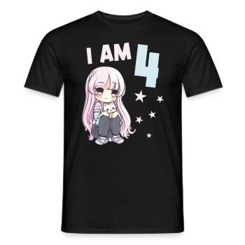 4 ans Fille Anime Kawaii Cat 4ème anniversaire - T-shirt homme - noir - Devant - AI Model Male 178 light (178cm)
