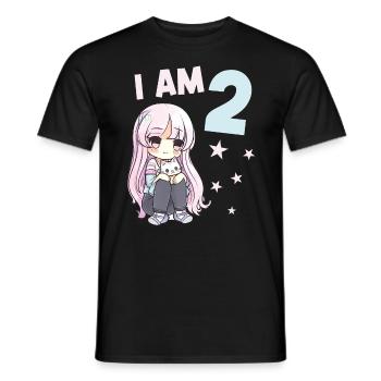 2 Jahre Mädchen Anime Kawaii Katze 2. Geburtstag - Männer T-Shirt - Schwarz - Vorne - AI Model Male 178 light (178cm)