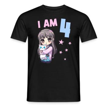 4 ans Fille Anime Kawaii Cat 4ème anniversaire - T-shirt homme - noir - Devant - AI Model Male 178 light (178cm)