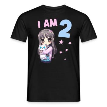 2 Jahre Mädchen Anime Kawaii Katze 2. Geburtstag - Männer T-Shirt - Schwarz - Vorne - AI Model Male 178 light (178cm)