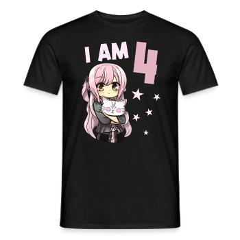 4 ans Fille Anime Kawaii Cat 4ème anniversaire - T-shirt homme - noir - Devant - AI Model Male 178 light (178cm)