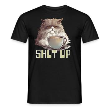 Mürrische Kaffeekatze, halt die Klappe! - Männer T-Shirt - Schwarz - Vorne - AI Model Male 178 light (178cm)