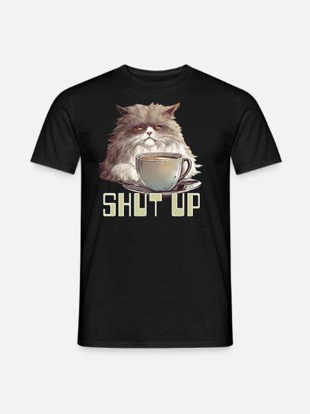 Grumpy coffee cat shut up! - Men's T-Shirt - black