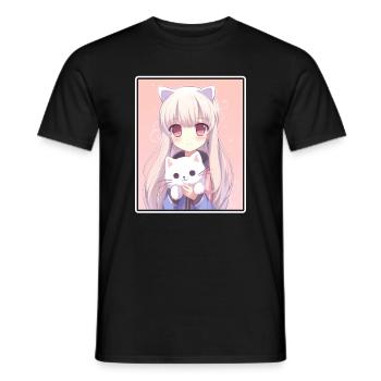 Kawaii Girl Anime Manga Girl Cat - T-shirt homme - noir - Devant - AI Model Male 178 light (178cm)