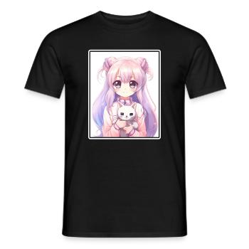 Kawaii Girl Anime Manga Girl Cat - T-shirt homme - noir - Devant - AI Model Male 178 light (178cm)