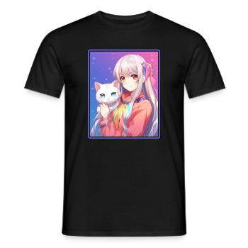 Kawaii Fille Anime Manga Fille Chat - T-shirt homme - noir - Devant - AI Model Male 178 light (178cm)
