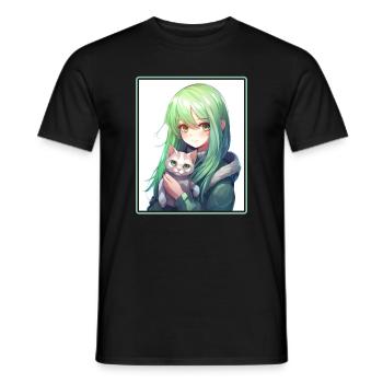 Kawaii Girl Anime Manga Girl Cat - T-shirt homme - noir - Devant - AI Model Male 178 light (178cm)