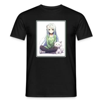 Kawaii Girl Anime Manga Girl Cat - T-shirt homme - noir - Devant - AI Model Male 178 light (178cm)