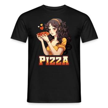 Pizza Lover Young Girl Anime Manga Pizza - T-shirt homme - noir - Devant - AI Model Male 178 light (178cm)