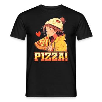 Pizza Lover Young Girl Anime Manga Pizza - T-shirt homme - noir - Devant - AI Model Male 178 light (178cm)