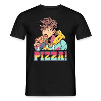 Pizza Lover Young Girl Anime Manga Pizza - T-shirt homme - noir - Devant - AI Model Male 178 light (178cm)