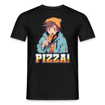 Pizza Lover Young Girl Anime Manga Pizza - T-shirt homme - noir - Devant - AI Model Male 178 light (178cm)