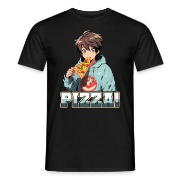 Pizza Lover Young Girl Anime Manga Pizza - T-shirt homme - noir - Devant - AI Model Male 178 light (178cm)