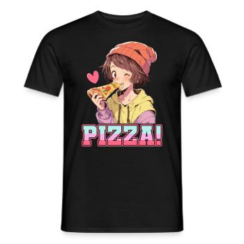 Pizza Lover Young Girl Anime Manga Pizza - T-shirt homme - noir - Devant - AI Model Male 178 light (178cm)