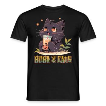 Boba and Cats Katze die Bubble Tee Mädchen Anime - Männer T-Shirt - Schwarz - Vorne - AI Model Male 178 light (178cm)
