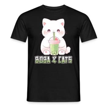 Boba and Cats Katze die Bubble Tee Mädchen Anime - Männer T-Shirt - Schwarz - Vorne - AI Model Male 178 light (178cm)